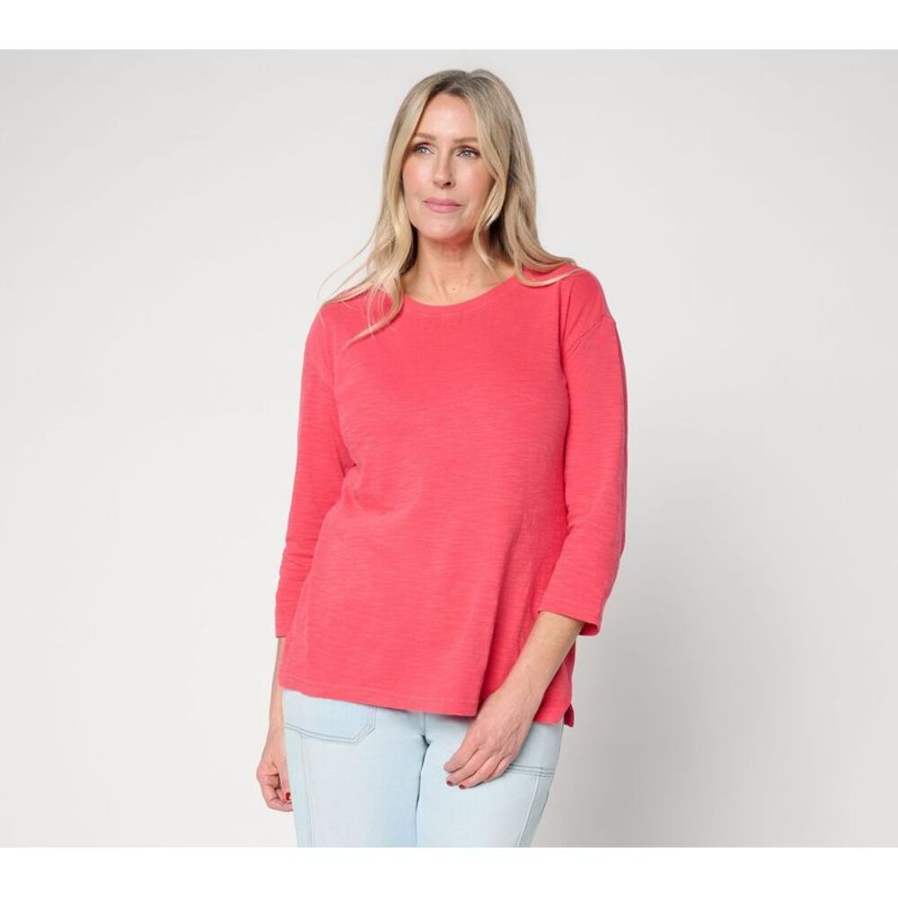 Fashion Women's Top Sz M -Sleeve Side Slits Pink